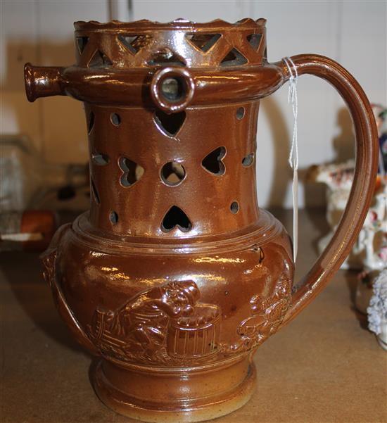 Derbyshire salt-glazed stoneware puzzle jug